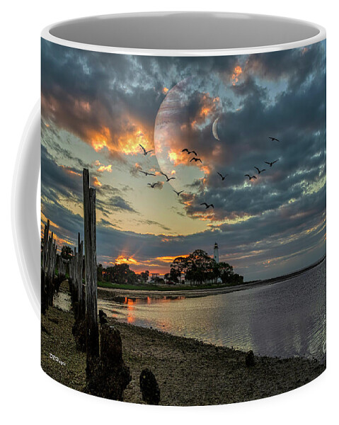 Sunrises Coffee Mug featuring the photograph Surreal Lighthouse Sunrise by DB Hayes