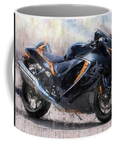Motorcycle Coffee Mug featuring the painting SUZUKI HAYABUSA GSX1300R Motorcycles by Vart by Vart