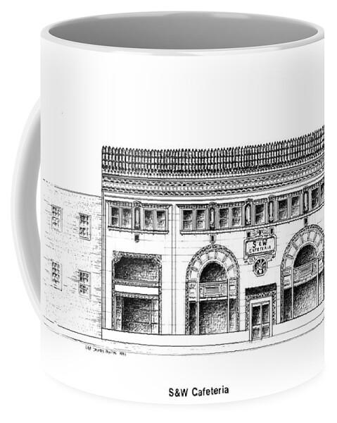 Asheville Coffee Mug featuring the drawing SW Cafeteria Building by Lee Pantas