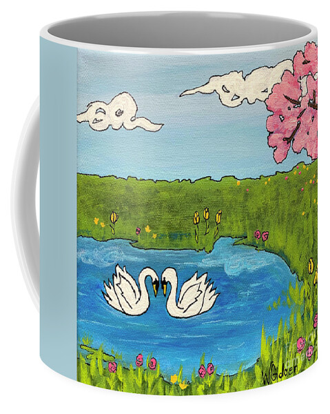 Swans Coffee Mug featuring the painting Swans in Love by Wendy Golden