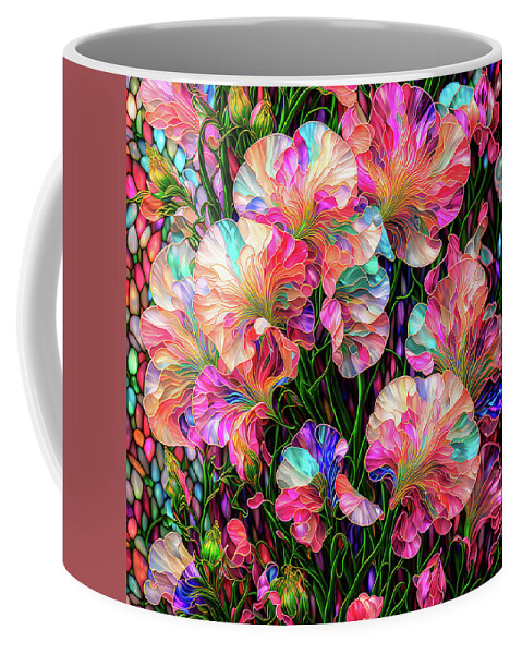 Sweet Peas Coffee Mug featuring the digital art Sweet Peas - Stained Glass by Peggy Collins