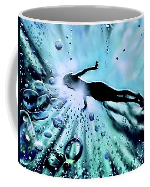 Sport Coffee Mug featuring the digital art Swimmer and Bubbles by Darren Cannell