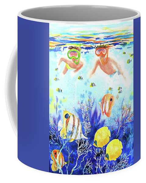Underwater Coffee Mug featuring the painting Swimming with the Fish by Carlin Blahnik CarlinArtWatercolor