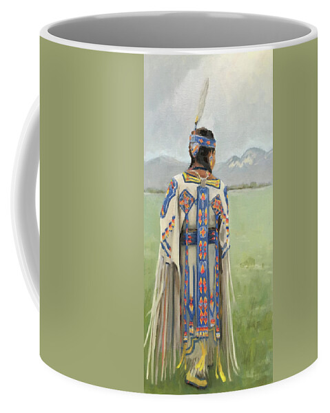 Native American Coffee Mug featuring the painting Swing and Sway, Buckskin Dancer by Elizabeth Jose