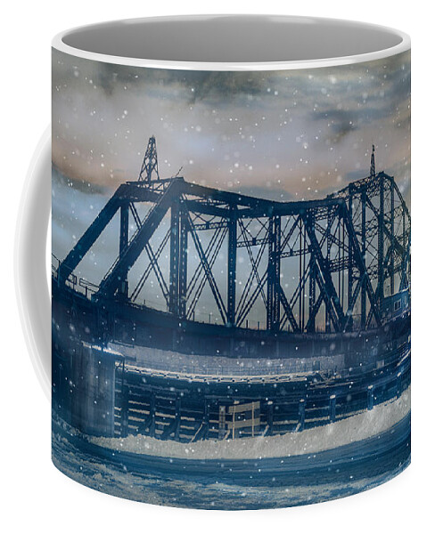 Bridge Coffee Mug featuring the photograph Swing bridge winter by Phil S Addis
