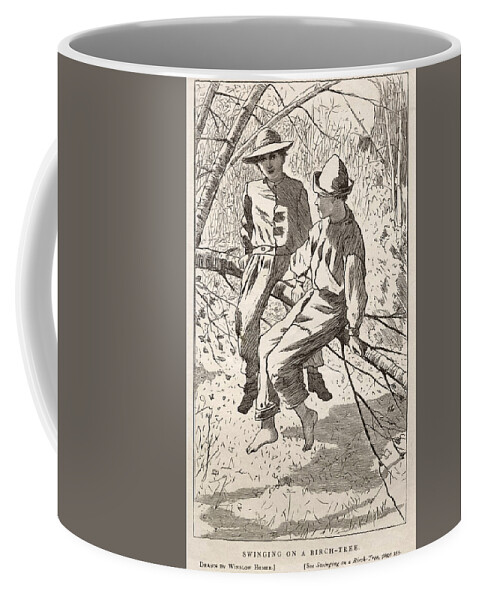 Winslow Homer Coffee Mug featuring the drawing Swinging in a Birch Tree by Winslow Homer