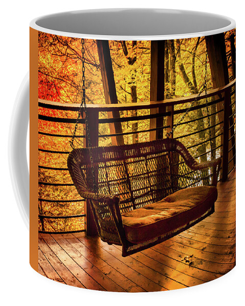 Autumn Leaves Swing Coffee Mug featuring the photograph Swinging in Autumn Trees Original Photograph by Jerry Cowart