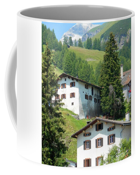 Switzerland Coffee Mug featuring the photograph Swiss Mountain Town, Spluegen by Claudia Zahnd-Prezioso