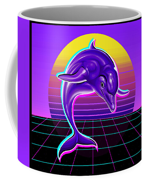 Ecco Coffee Mug featuring the digital art Synthwave Dolphin by Shawn Dall