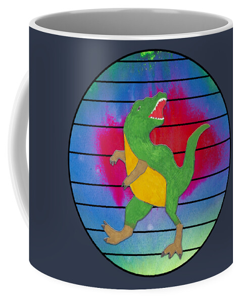  Tyrannosaurus Coffee Mug featuring the mixed media T-Rex in an Abstract Colorful Circle with Lines by Ali Baucom
