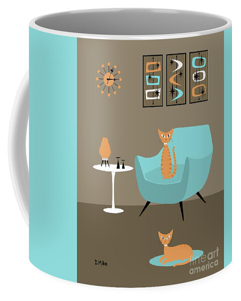 Orange Striped Tabby Cats Coffee Mug featuring the digital art Tabby Cats in Blue and Orange by Donna Mibus