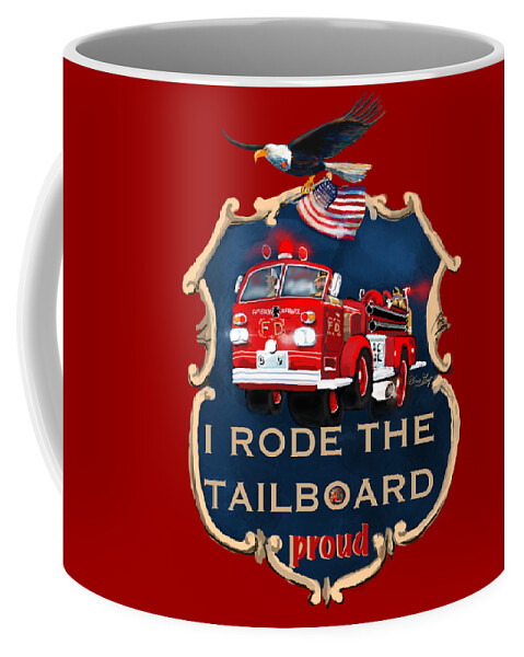 Firehouse Coffee Mug featuring the digital art Tailboard Firefighter by Doug Gist