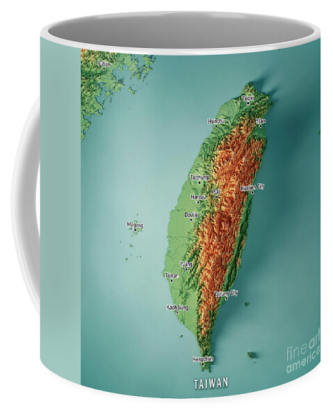Taiwan Coffee Mug featuring the digital art Taiwan 3D Render Topographic Map Color Cities by Frank Ramspott