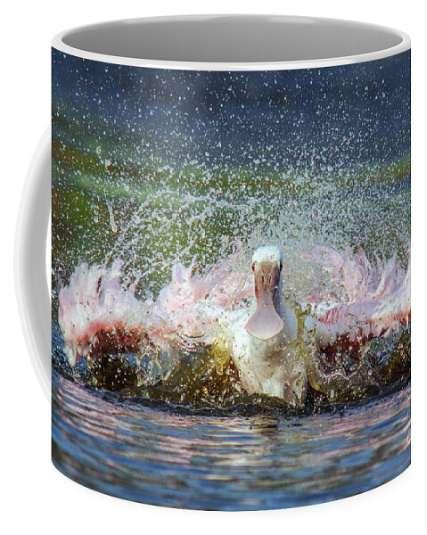 Roseate Spoonbill Coffee Mug featuring the photograph Taking a Bath by Jane Axman