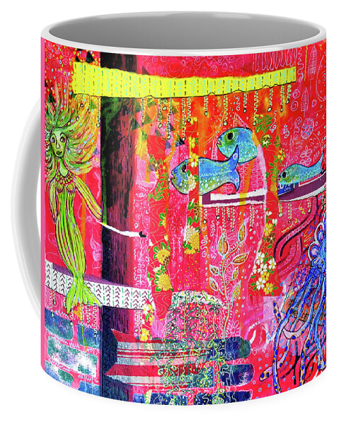 Mermaid Coffee Mug featuring the mixed media Tales From Below by Mimulux Patricia No