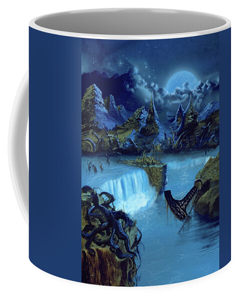 Amorphis Coffee Mug featuring the painting Tales from the Thousand Lakes by Sv Bell