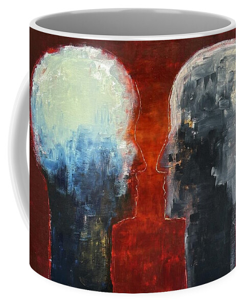 Acrylic. Dry Wall Coffee Mug featuring the painting Talking Heads by David Euler