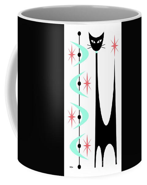 Atomic Cat Coffee Mug featuring the digital art Tall Atomic Cat Aqua Boomerangs by Donna Mibus