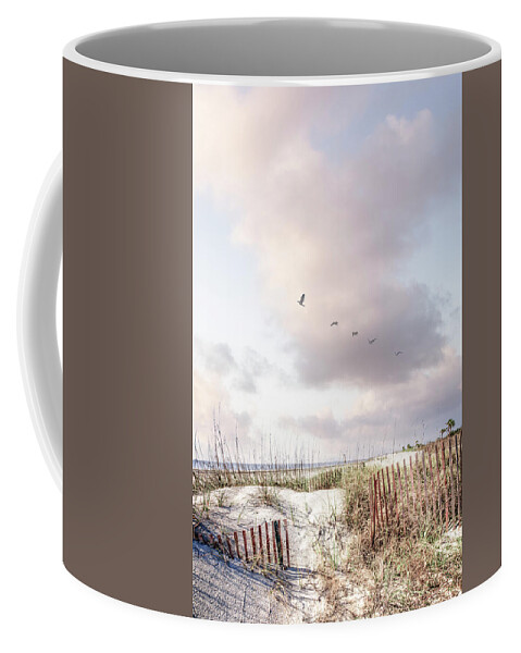 Fence Coffee Mug featuring the photograph Tall Clouds over the Dunes Pale Tones by Debra and Dave Vanderlaan