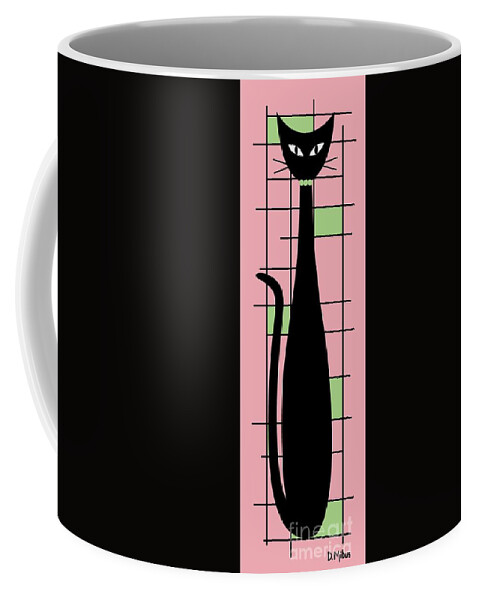 Mid Century Modern Cat Coffee Mug featuring the digital art Tall Mondrian Cat on Pink by Donna Mibus