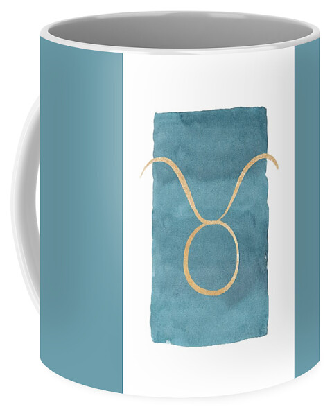 Taurus Coffee Mug featuring the digital art Taurus Zodiac Star Sign - Teal and Gold by Georgia Clare