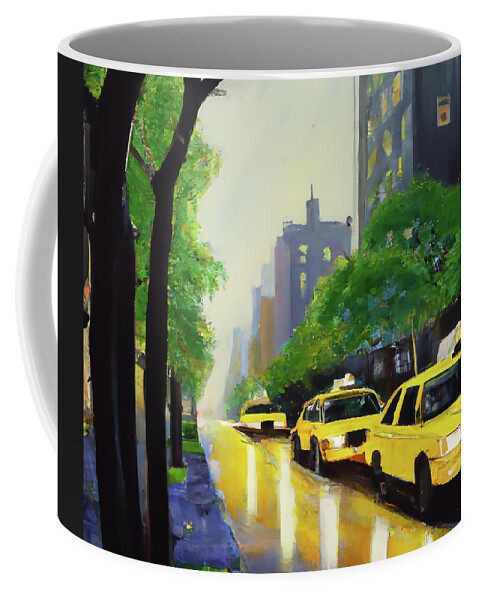 Taxi Coffee Mug featuring the digital art Taxi Cabs Upper East Side by Alison Frank