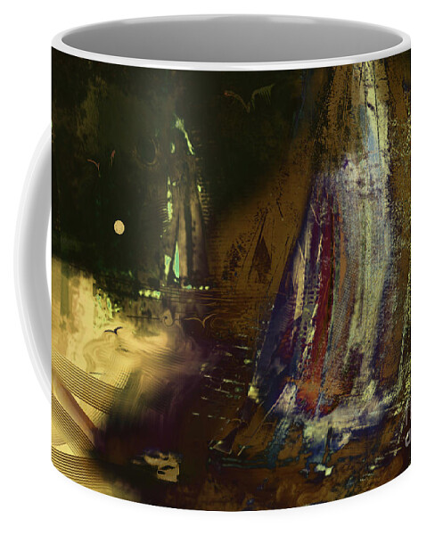 Sailboats Coffee Mug featuring the mixed media Wings Beyond the Storms No 2 Night Sailing by Zsanan Studio