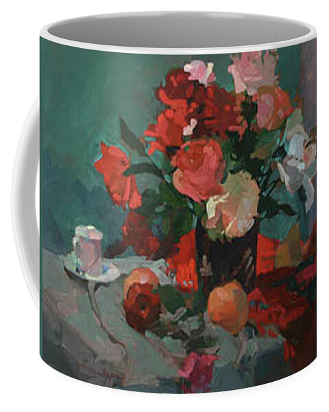 Still Life Painting Coffee Mug featuring the painting Tea and Peonies by Elizabeth J Billups