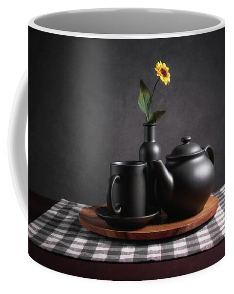 Vase Coffee Mug featuring the photograph Tea Set with Sunflower by Tom Mc Nemar