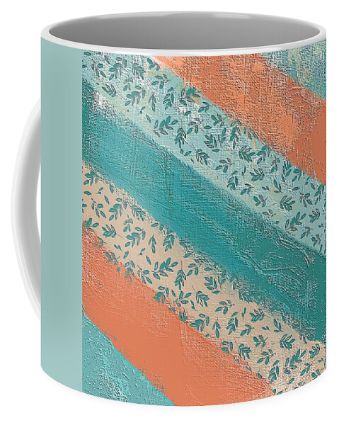 Pattern Coffee Mug featuring the digital art Teal and Peach Diagonal by Bonnie Bruno