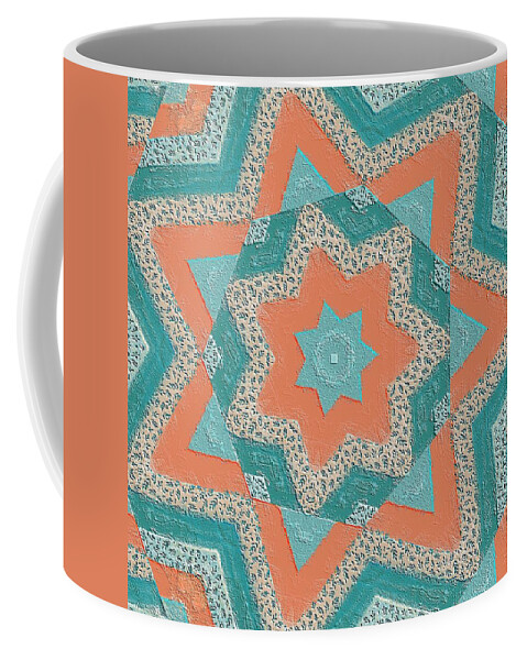 Pattern< Stars Coffee Mug featuring the digital art Teal and Peach Stars by Bonnie Bruno