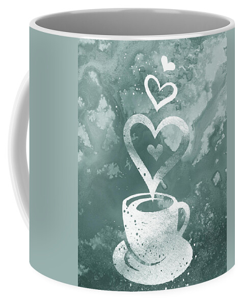 Coffee Cup Coffee Mug featuring the painting Teal Blue Silver Gray Watercolor Coffee Cup Cafe Art by Irina Sztukowski