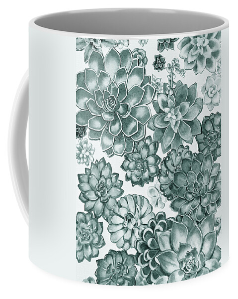 Succulent Coffee Mug featuring the painting Teal Gray Succulent Plants Garden Watercolor Art Decor I  by Irina Sztukowski