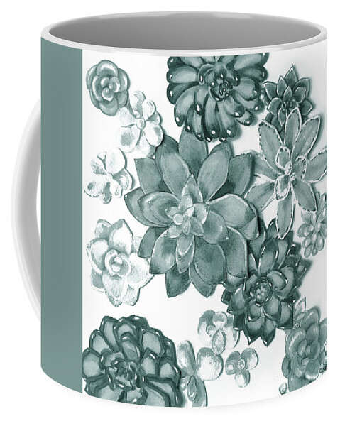Succulent Coffee Mug featuring the painting Teal Gray Succulent Plants Garden Watercolor Art Decor XI by Irina Sztukowski