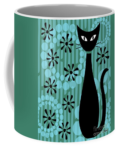 Abstract Cat Coffee Mug featuring the digital art Teal Mod Cat by Donna Mibus