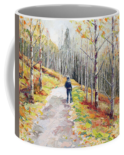 Telluride Coffee Mug featuring the painting Lone Hiker, 2018 by PJ Kirk