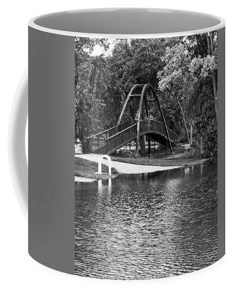 Flooding Coffee Mug featuring the photograph Tenney Park Bridge, Madison, WIsconsin BW by Steven Ralser
