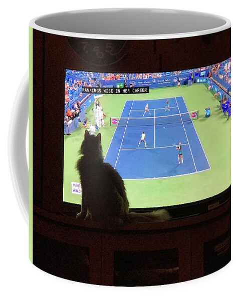 Cat Coffee Mug featuring the photograph Tennis Fan Cat by Karen Zuk Rosenblatt