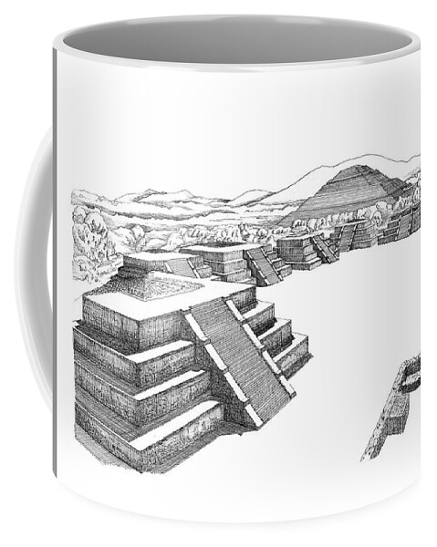 Teotihuacan Coffee Mug featuring the drawing Teotihuacan by Trevor Grassi
