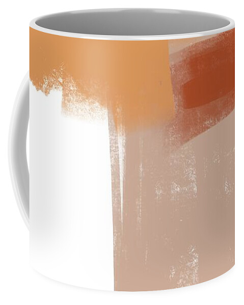 Brown Coffee Mug featuring the mixed media Terracotta Strokes 1 - Contemporary Abstract Painting - Minimal, Modern - Brown, Burnt Orange, Beige by Studio Grafiikka