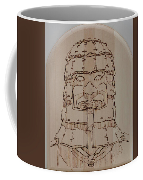 Pyrography Coffee Mug featuring the pyrography Terracotta Warrior - Unearthed by Sean Connolly