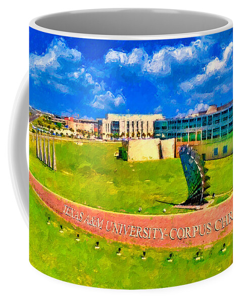 Texas A&m University-corpus Christi Coffee Mug featuring the digital art Texas AM University-Corpus Christi - digital painting by Nicko Prints