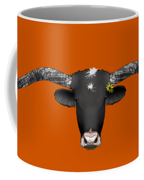 Longhorn Coffee Mug featuring the drawing Texas Longhorn with Daisy by Joan Stratton
