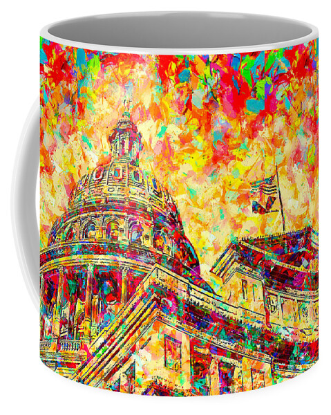 Texas State Capitol Coffee Mug featuring the digital art Texas State Capitol in Austin - colorful painting by Nicko Prints