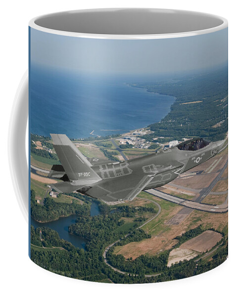 Lightning Coffee Mug featuring the digital art TF-35C Over Patuxent River by Custom Aviation Art