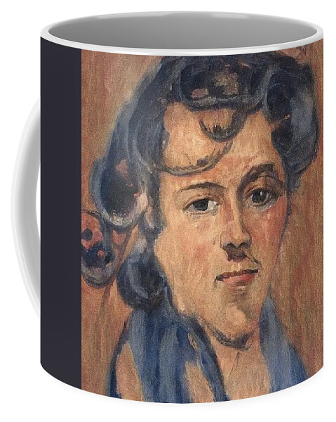 Painting # Portrait #matisse # Monet # Picasso # Gauguin #manet  #contemporary #biennial # Dallas # #kaseyjones #blue # White # Cubism # Woman # Female # Painter # Pratt # Unc Carolina #modern Oil Coffee Mug featuring the painting That was then This is now VIII by Kasey Jones