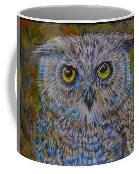 Colored Pencil Coffee Mug featuring the drawing The Barred Owl Baby by Marysue Ryan