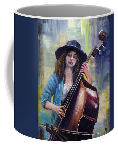 Woman Coffee Mug featuring the painting The Bassist by Evelyn Snyder