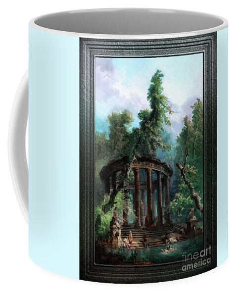 The Bathing Pool Coffee Mug featuring the painting The Bathing Pool by Hubert Robert v3 Old Masters Classical Fine Art Reproduction by Rolando Burbon