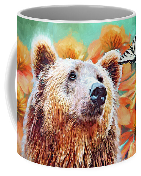 Bear Coffee Mug featuring the painting The Bear And The Butterfly by Tina LeCour